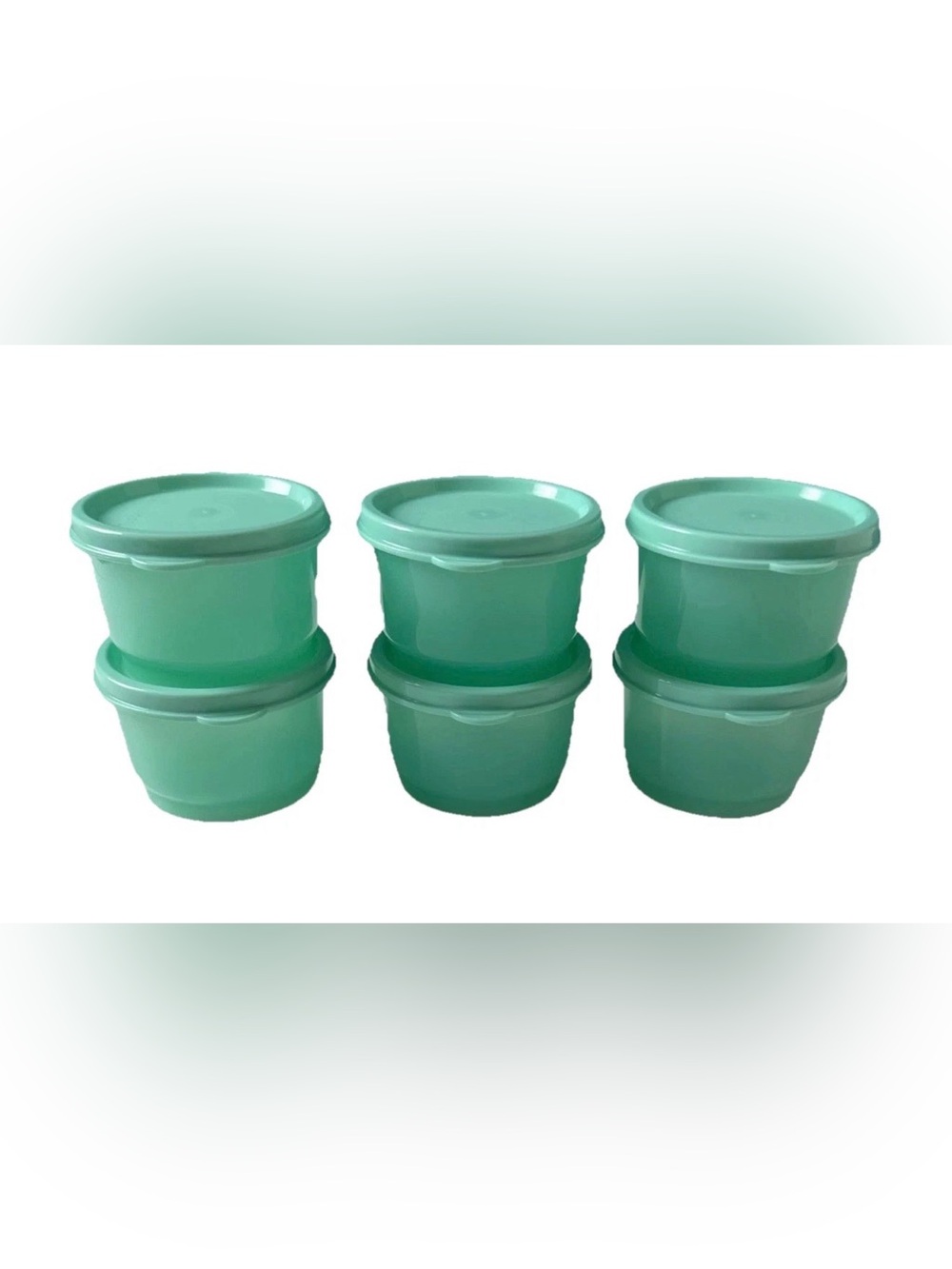6 NEW TUPPERWARE 4OZ SNACK CUPS SHEER MINT GREEN LIDS CANDY NUTS DRESSING FRUIT